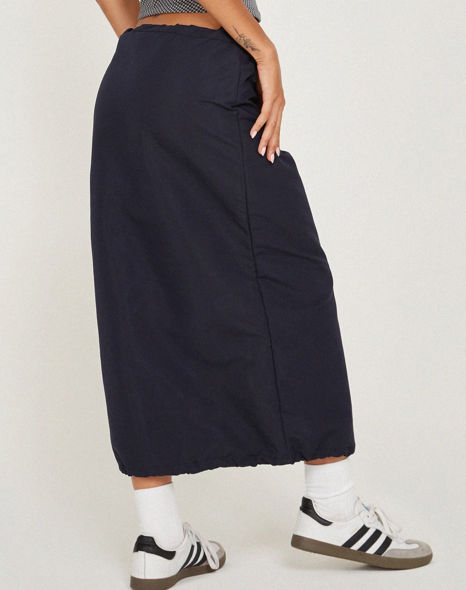 Motel Rocks A Line Skirts-Kasao Midi Cargo Skirt in Navy