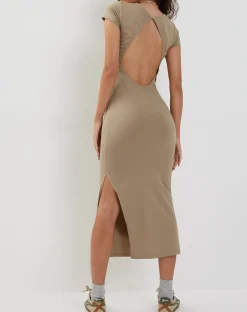 Motel Rocks Bodycon Dresses-Kasor Open Back Midi Dress in London Fog londonfog