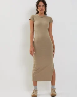 Motel Rocks Bodycon Dresses-Kasor Open Back Midi Dress in London Fog londonfog