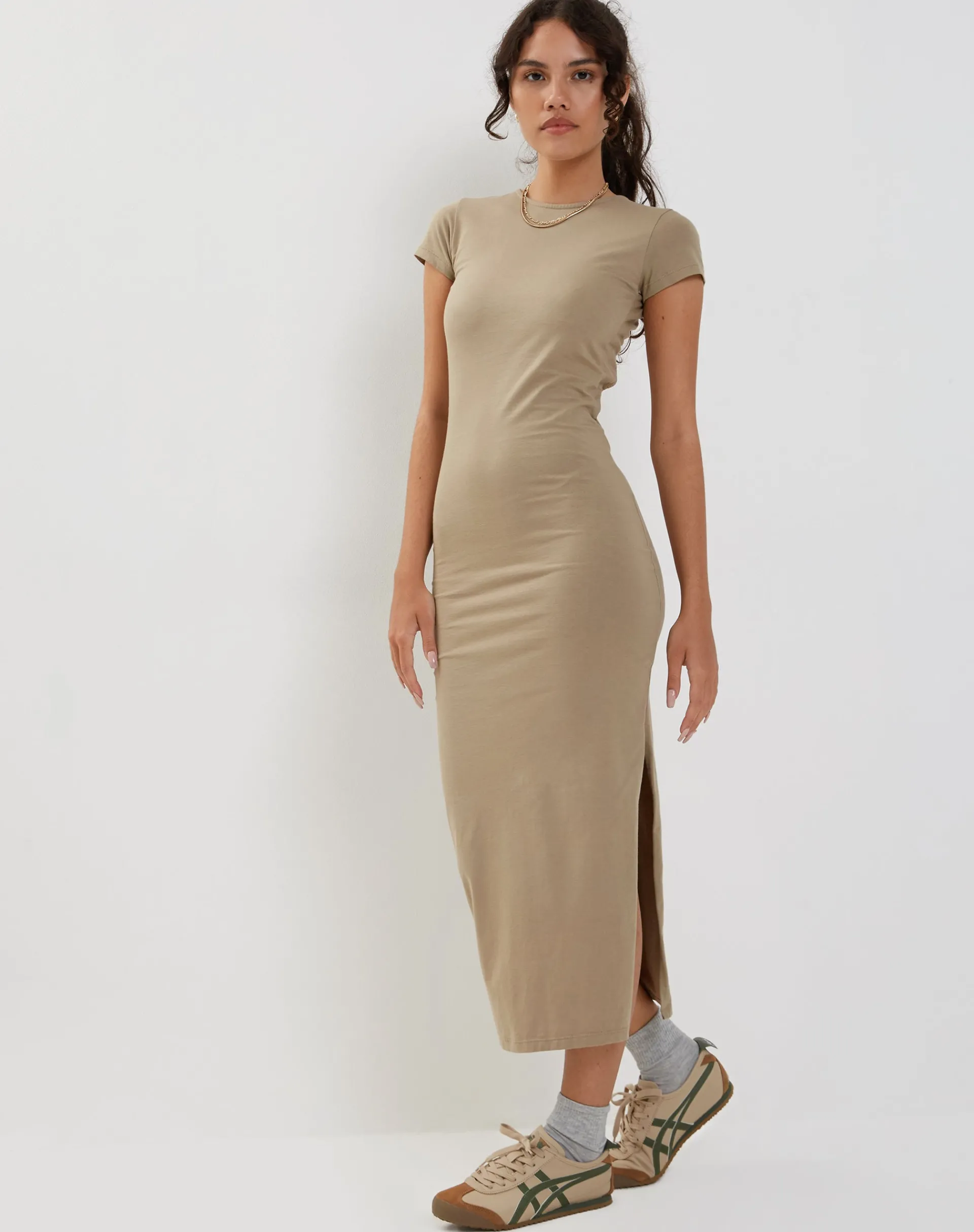 Motel Rocks Bodycon Dresses-Kasor Open Back Midi Dress in London Fog londonfog