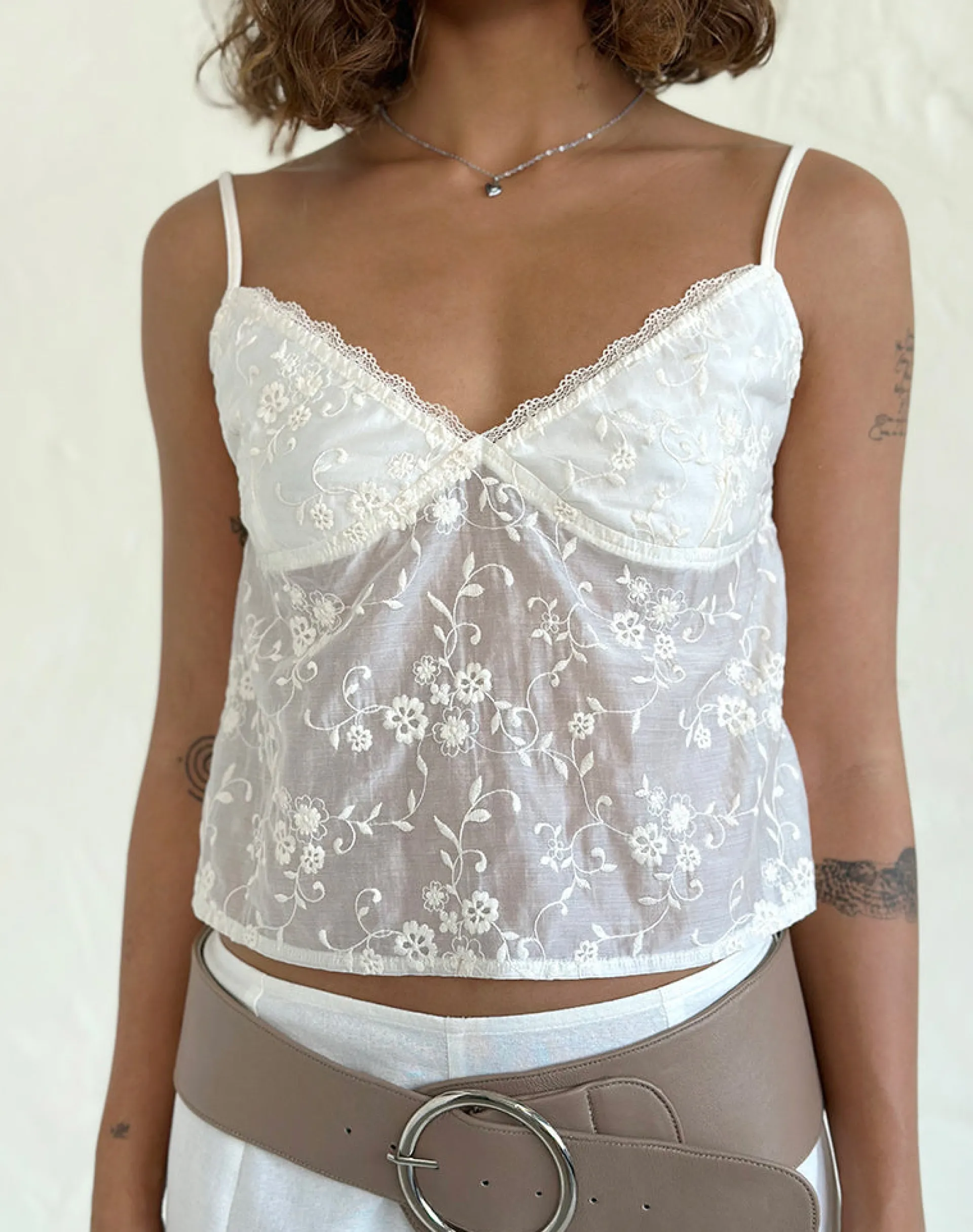 Motel Rocks Strappy Tops | Lace Tops-Kasturi Top in Broderie White
