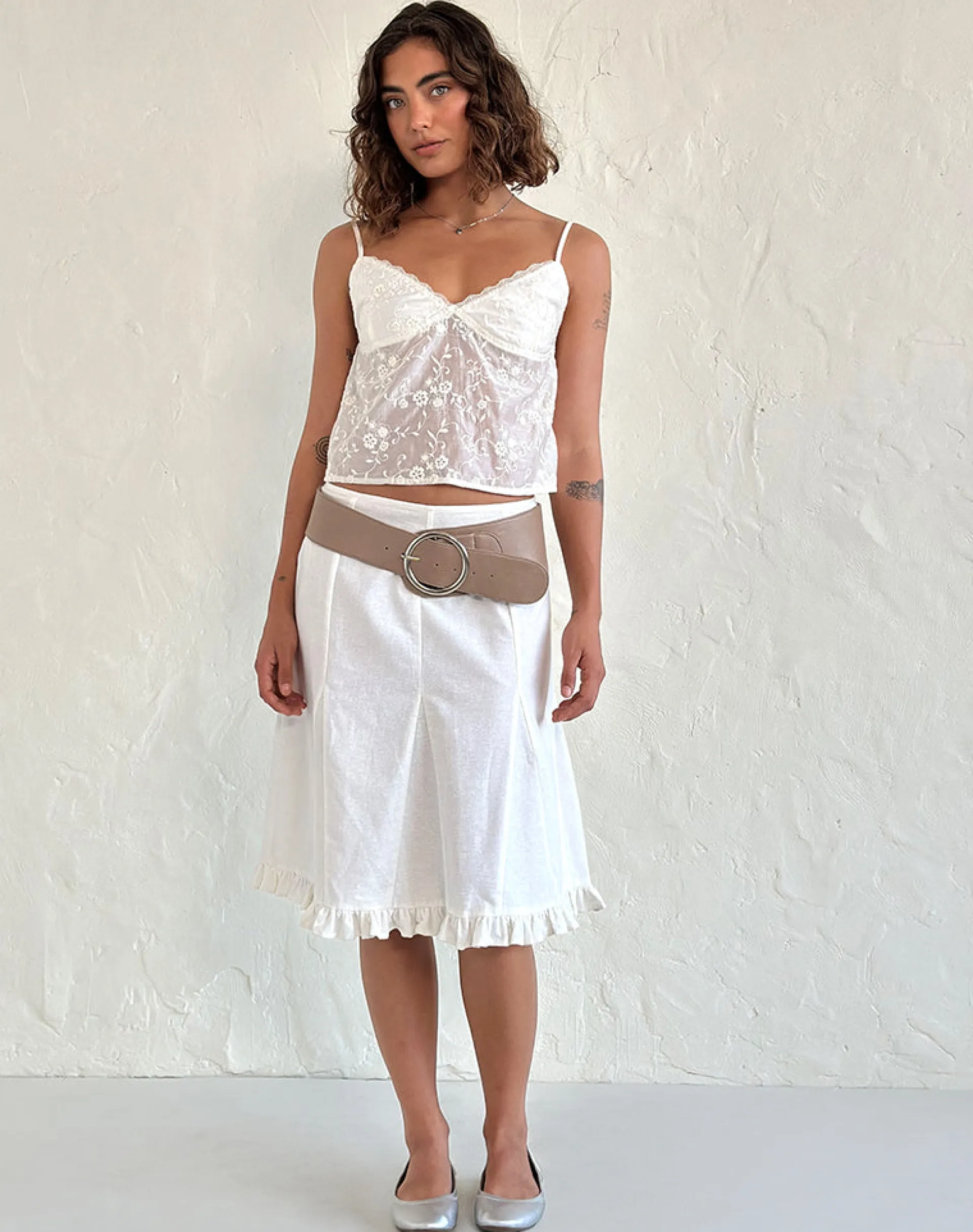 Motel Rocks Strappy Tops | Lace Tops-Kasturi Top in Broderie White
