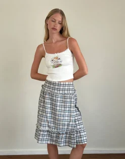 Motel Rocks Printed Skirts | A Line Skirts-Kasya Midi Skirt in Pastel Blue Tartan pastelbluetartan