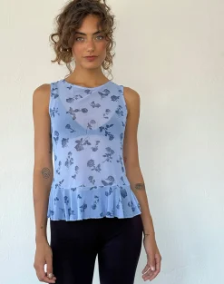 Motel Rocks Basic Tops | Vest Tops-Katnis Top in Inky Blue Floral Mesh