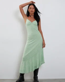 Motel Rocks Printed Dresses | Day Dresses-Kavala Midi Dress in Shadow Floral Sage ShadowFloralSage