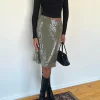 Motel Rocks A Line Skirts-Kavi Midi Skirt in Khaki Green Clear Sequin