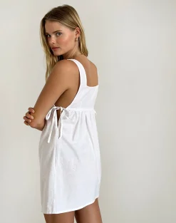 Motel Rocks Day Dresses | Mini Dresses-Kawase Tie Side Mini Dress in Linen White