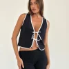 Motel Rocks Vest Tops-Kayna Top in Black with White Binding