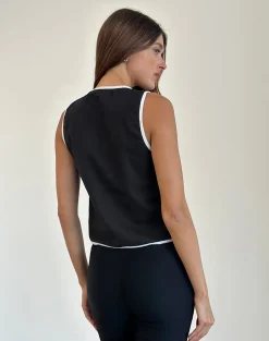 Motel Rocks Vest Tops-Kayna Top in Black with White Binding