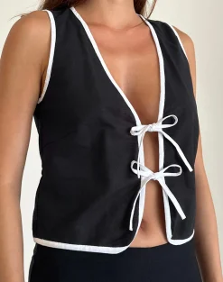 Motel Rocks Vest Tops-Kayna Top in Black with White Binding
