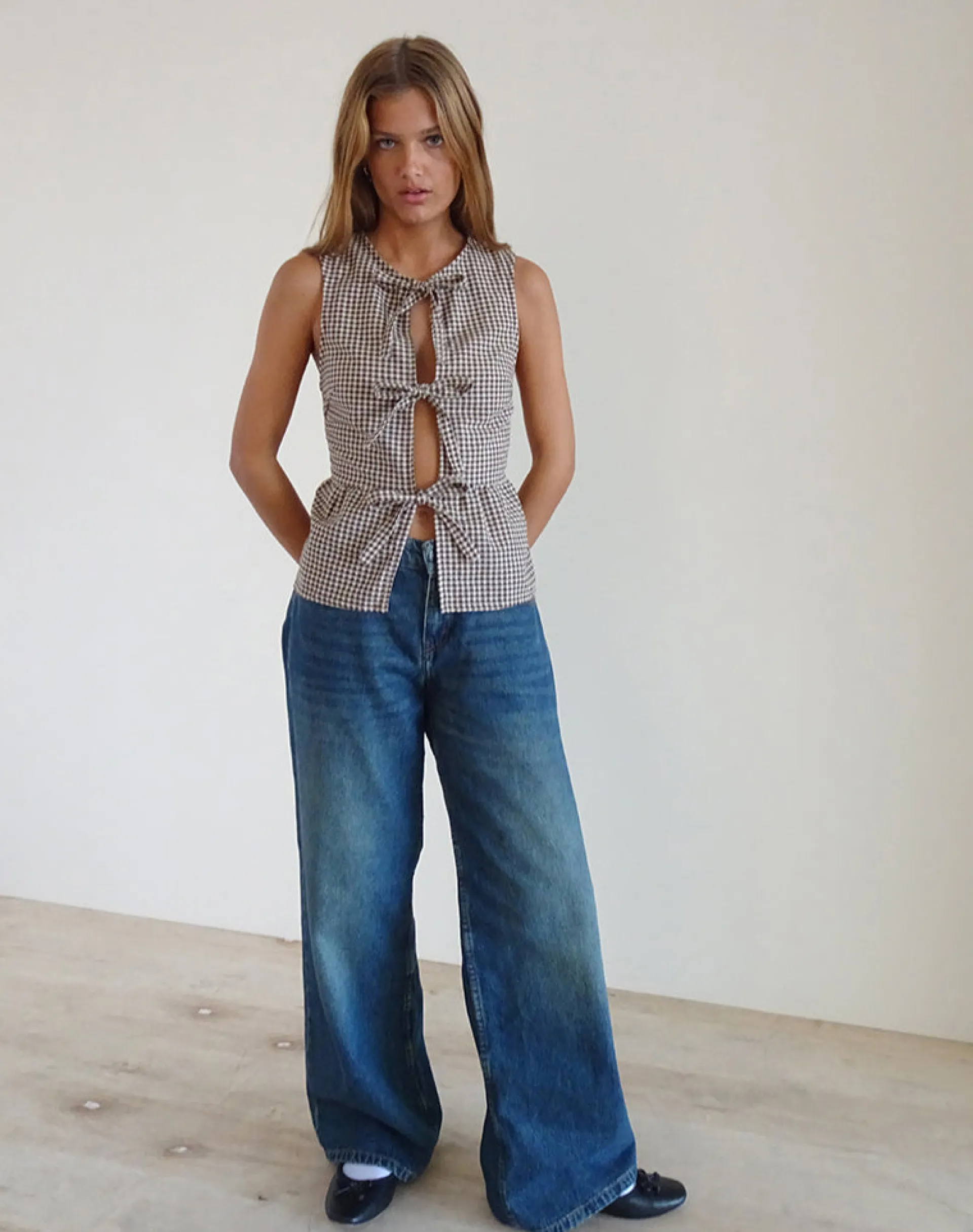 Motel Rocks Vest Tops | Printed Tops-Kayvata Top in Mini Gingham Brown MiniGinghamBrown