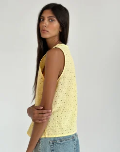 Motel Rocks Vest Tops | Shirts And Blouses-Kayve Tie Front Top in Broderie Yellow BroderieYellow