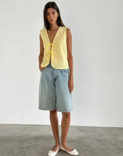 Motel Rocks Vest Tops | Shirts And Blouses-Kayve Tie Front Top in Broderie Yellow BroderieYellow