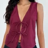 Motel Rocks Vest Tops-Kayve Tie Front Top in Burgundy