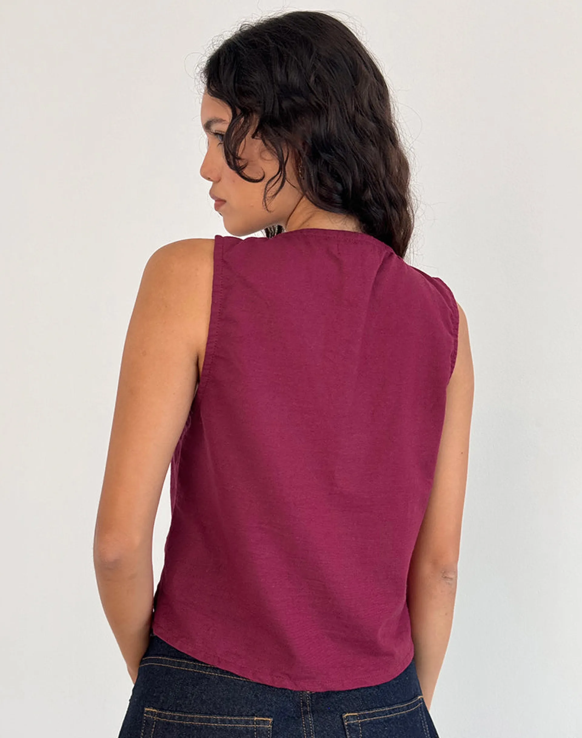 Motel Rocks Vest Tops-Kayve Tie Front Top in Burgundy