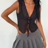 Motel Rocks Going Out Tops-Kayve Tie Front Top in Chiffon Black ChiffonBlack