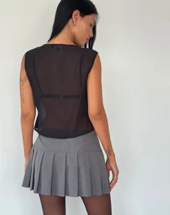 Motel Rocks Going Out Tops-Kayve Tie Front Top in Chiffon Black ChiffonBlack