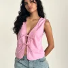 Motel Rocks Basic Tops | Going Out Tops-Kayve Tie Front Top in Flamingo Pink FlamingoPink