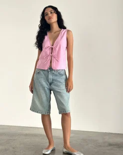 Motel Rocks Basic Tops | Going Out Tops-Kayve Tie Front Top in Flamingo Pink FlamingoPink