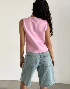 Motel Rocks Basic Tops | Going Out Tops-Kayve Tie Front Top in Flamingo Pink FlamingoPink