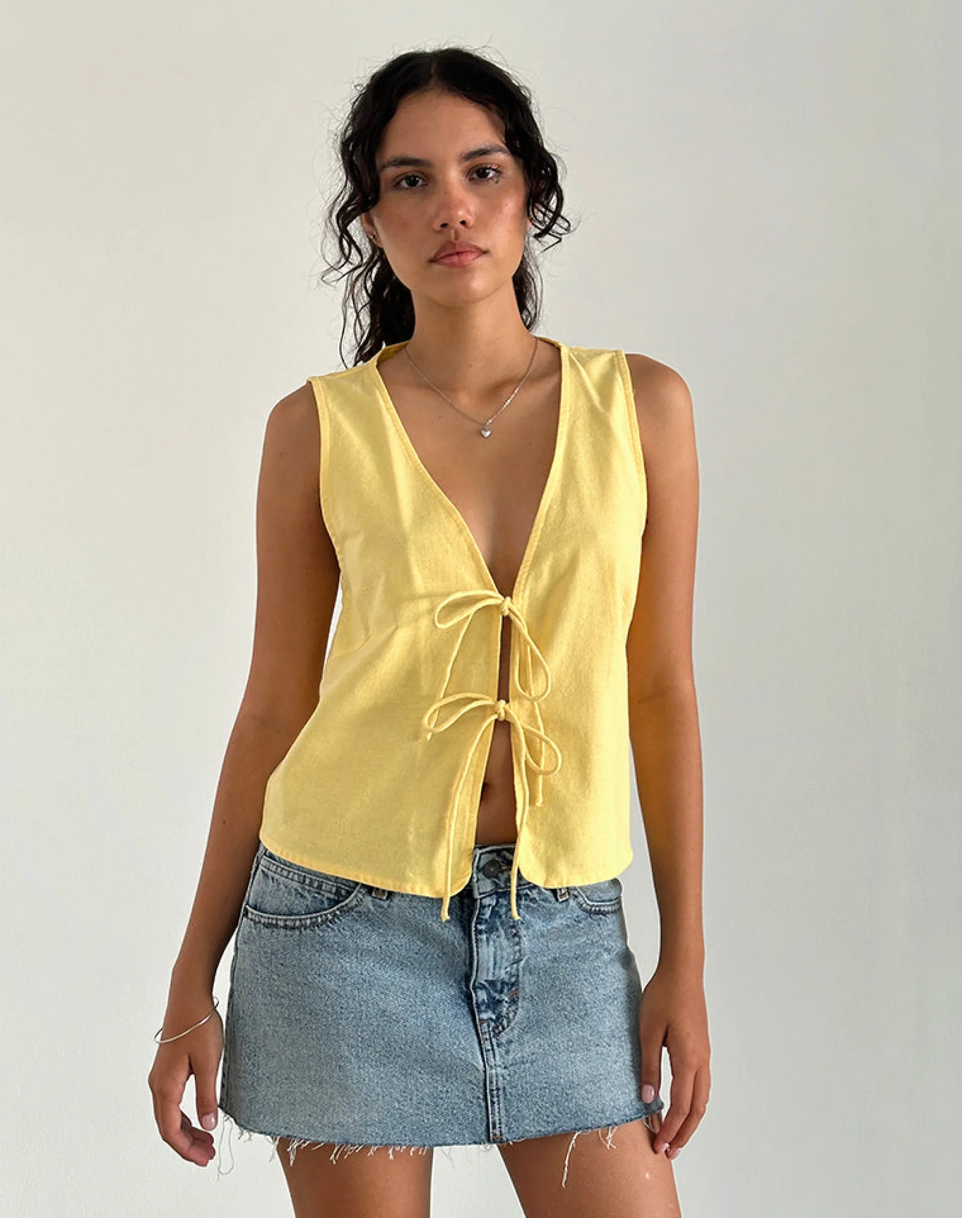 Motel Rocks Vest Tops-Kayve Tie Front Top in Lemonade