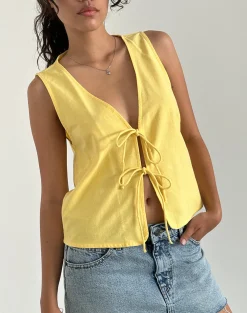 Motel Rocks Vest Tops-Kayve Tie Front Top in Lemonade