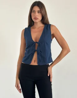 Motel Rocks Going Out Tops-Kayve Tie Front Top in navy