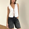 Motel Rocks Vest Tops-Kayve Tie Front Top in Off White OffWhite