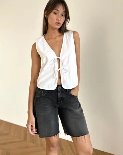 Motel Rocks Vest Tops-Kayve Tie Front Top in Off White OffWhite
