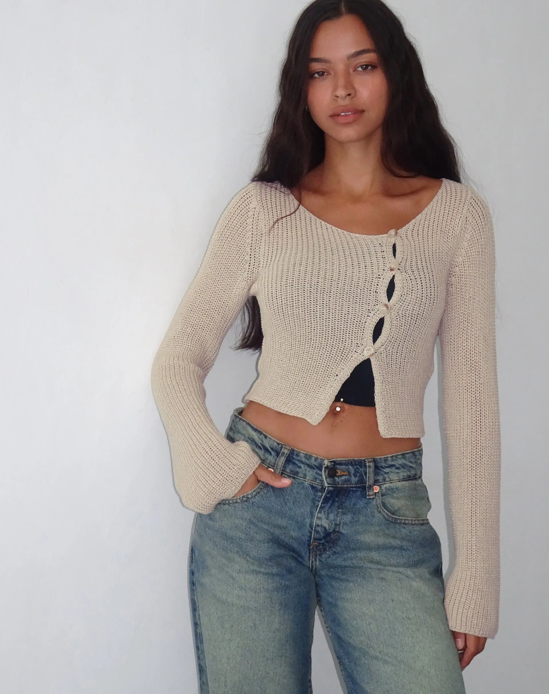Motel Rocks Jumpers | Cardigans-Kazayo Long Sleeve Knit Top in Natural