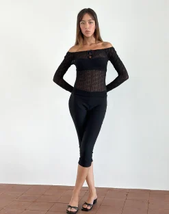 Motel Rocks Going Out Tops-Kazi Bardot Top in Crinkle Black CrinkleBlack