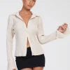 Motel Rocks Long Sleeve Tops-Keani Shirt in Crinkle Beige CrinkleBeige