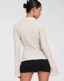 Motel Rocks Long Sleeve Tops-Keani Shirt in Crinkle Beige CrinkleBeige