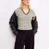 Motel Rocks Basic Tops | Printed Tops-Keiko Top in Stripe Jersey Tonal Brown StripeJerseyTonalBrown