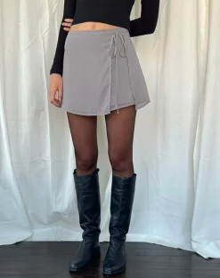 Motel Rocks Mini Skirts-Keira Mini Wrap Skirt in Chiffon Lilac Grey