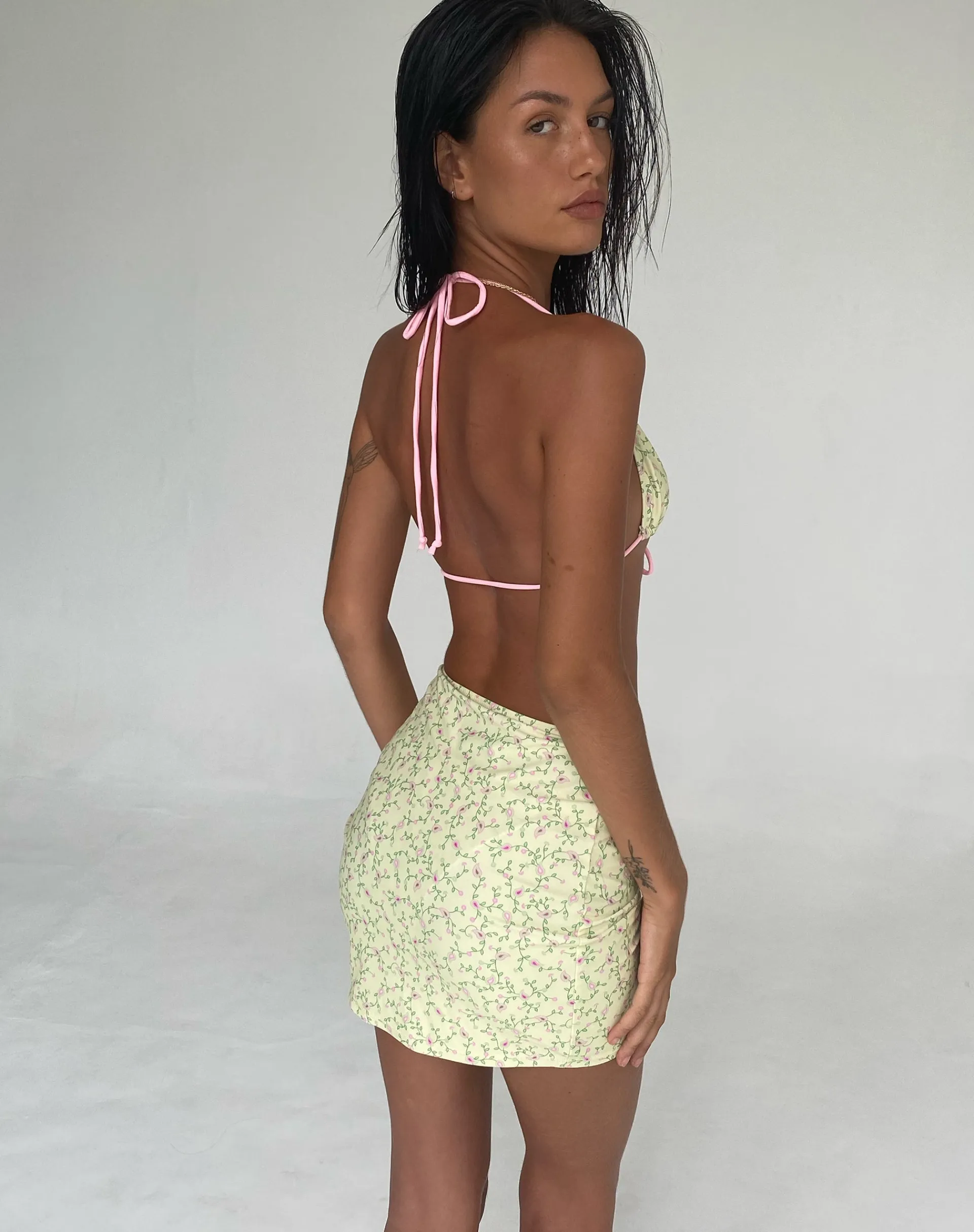 Motel Rocks Mini Skirts-Kelsi Swim Skirt in Paisley Yellow
