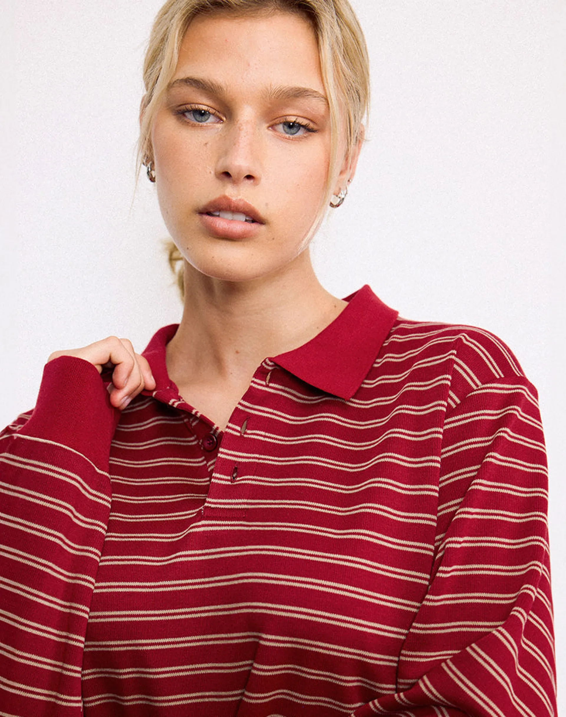 Motel Rocks Shirts And Blouses | Long Sleeve Tops-Kemillau Baggy Shirt in Burgundy with White Stripes BurgundywithWhiteStripes