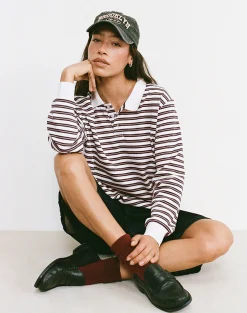 Motel Rocks Shirts And Blouses-Kemillau Baggy Shirt in Brown with White Stripes BrownwithWhiteStripes