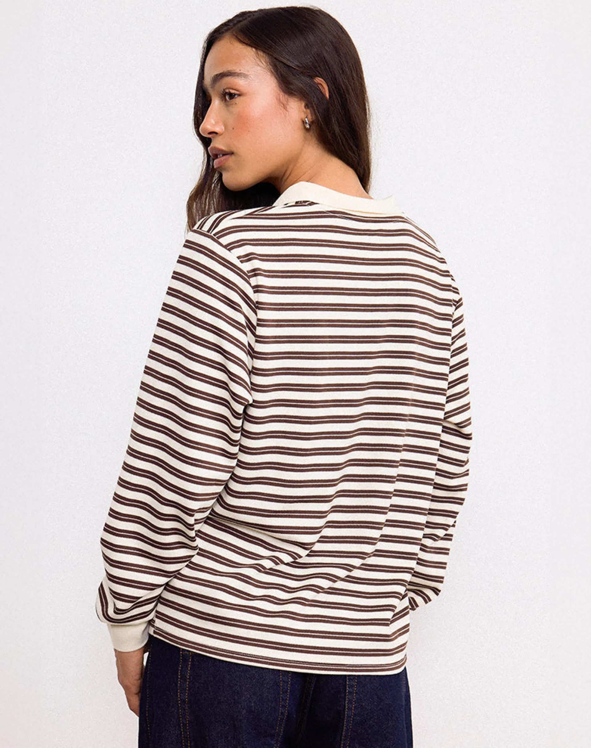 Motel Rocks Shirts And Blouses-Kemillau Baggy Shirt in Brown with White Stripes BrownwithWhiteStripes