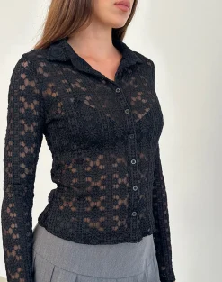Motel Rocks Shirts And Blouses | Long Sleeve Tops-Kenila Shirt in Regal Lace Black RegalLaceBlack