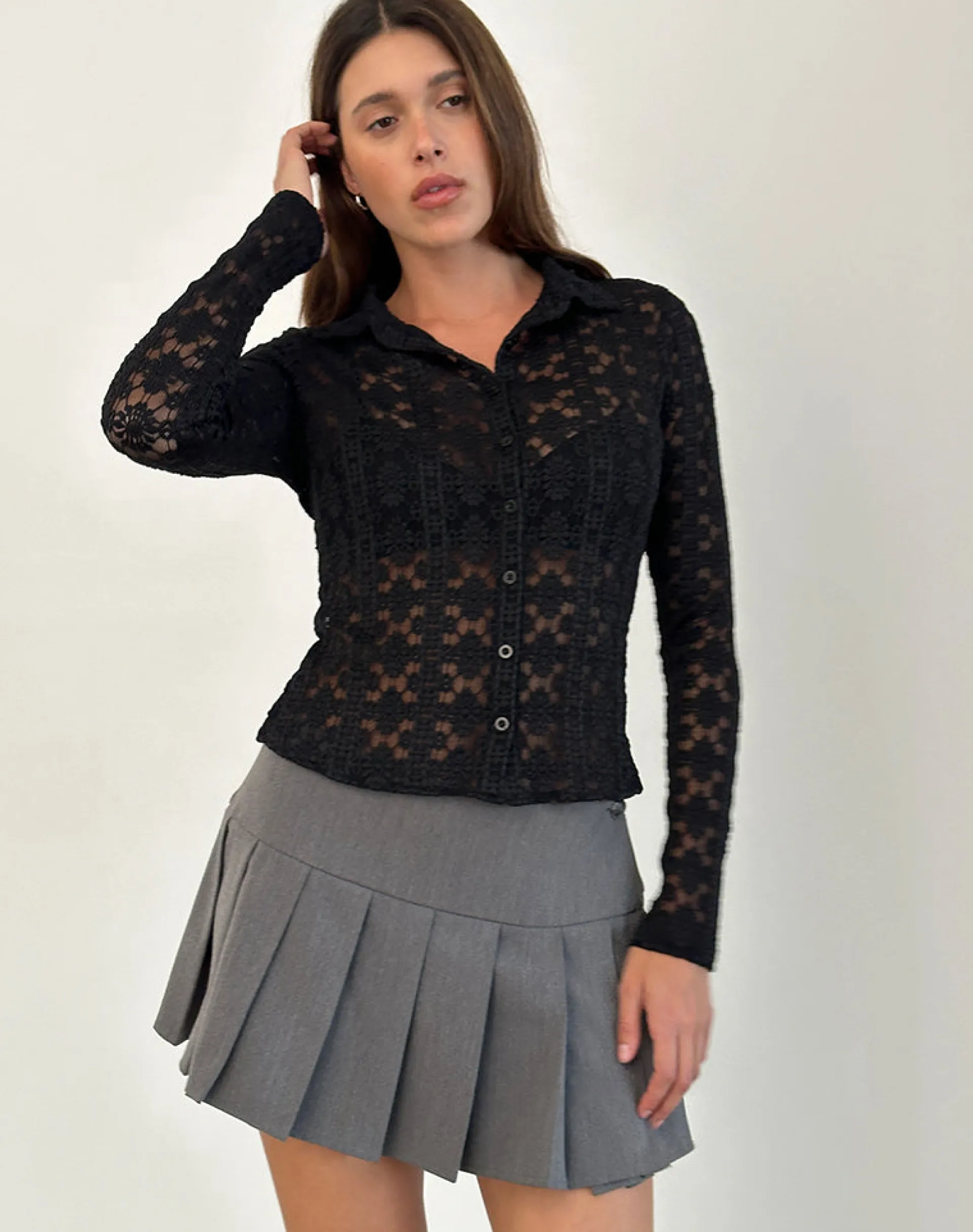 Motel Rocks Shirts And Blouses | Long Sleeve Tops-Kenila Shirt in Regal Lace Black RegalLaceBlack