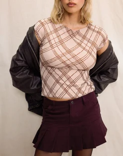 Motel Rocks Pleated Skirts | Mini Skirts-Keripa Pleat Mini Skirt in Redwood