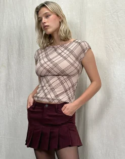 Motel Rocks Pleated Skirts | Mini Skirts-Keripa Pleat Mini Skirt in Redwood