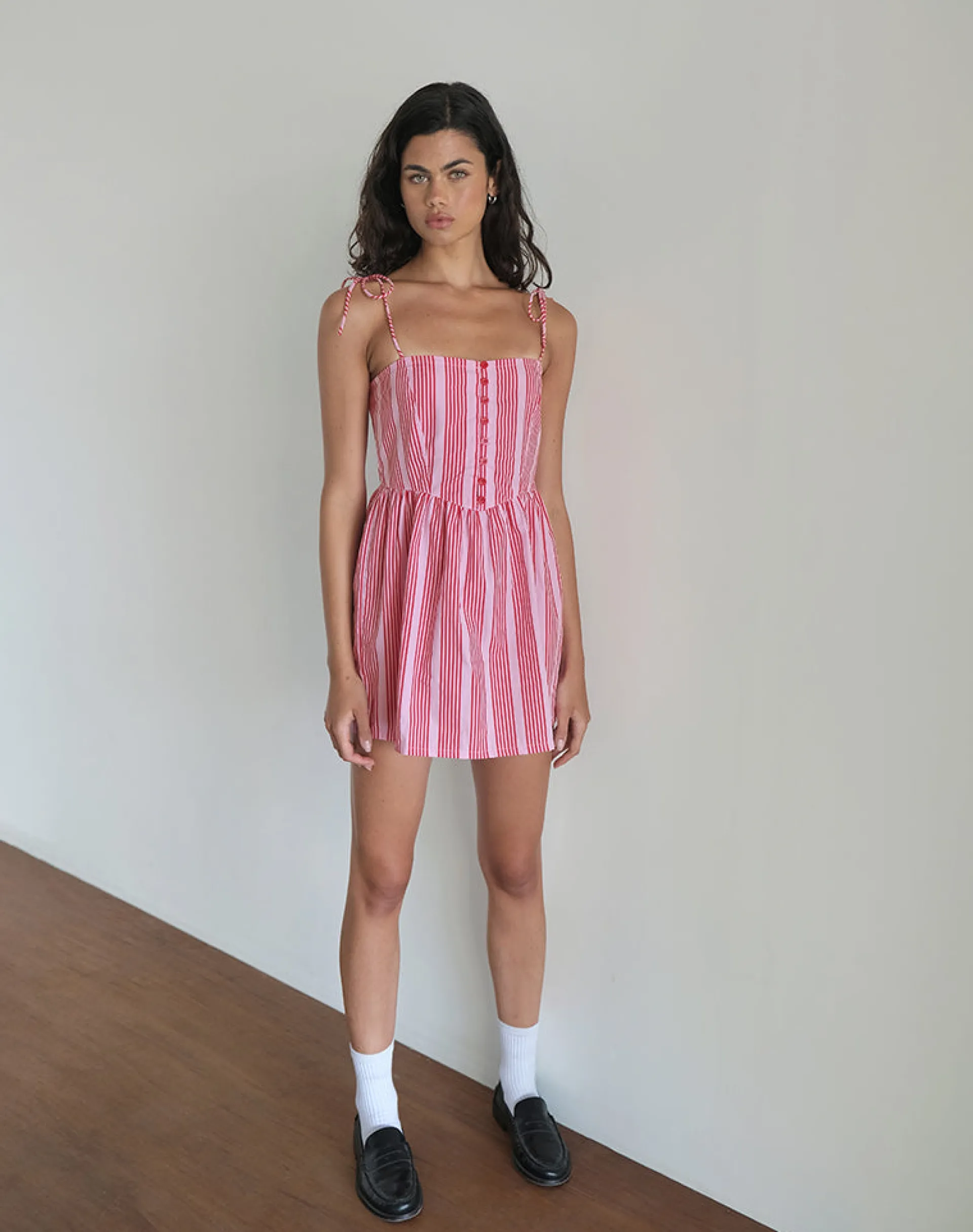 Motel Rocks Printed Dresses | Day Dresses-Kesyani Mini Dress in Vertical Pink Stripe