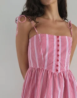 Motel Rocks Printed Dresses | Day Dresses-Kesyani Mini Dress in Vertical Pink Stripe