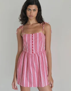 Motel Rocks Printed Dresses | Day Dresses-Kesyani Mini Dress in Vertical Pink Stripe