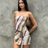 Motel Rocks Printed Dresses | Day Dresses-Kevsra Bandeau Mini Dress in Mesh Wiggle Sunset MeshWiggleSunset