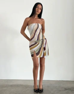 Motel Rocks Printed Dresses | Day Dresses-Kevsra Bandeau Mini Dress in Mesh Wiggle Sunset MeshWiggleSunset