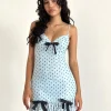 Motel Rocks Printed Dresses | Mini Dresses-Khalil Mini Dress in Blue Black Basic Polka