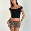 Motel Rocks Micro Shorts | Co-Ords-Kichi Micro Shorts in Rar Leopard Sandstorm with Red Trim